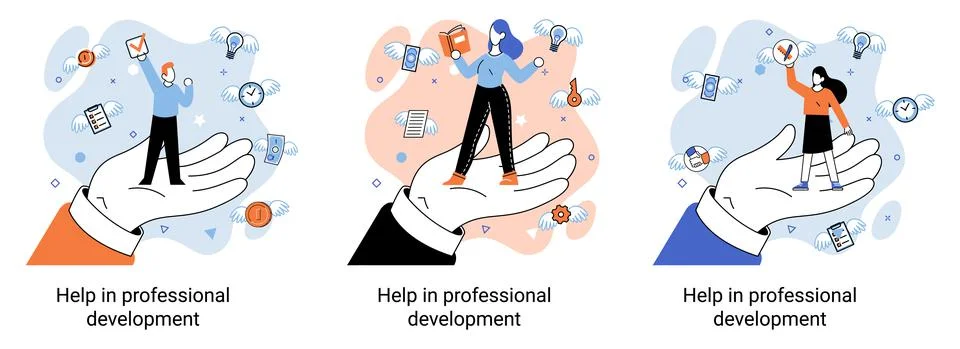Help in professional development metaphor. Qualified employee training program Illustrazione stock