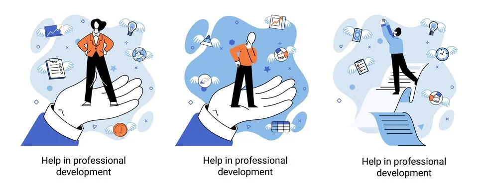 Help in professional development metaphor. Qualified employee training program Stockillustratie