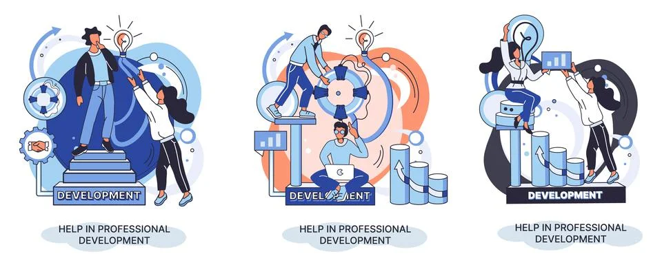 Help in professional development metaphor. Qualified employee training program 스톡 일러스트