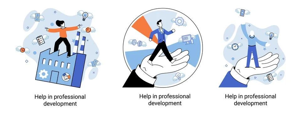 Help in professional development metaphor. Qualified employee training program 스톡 일러스트