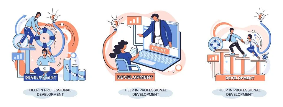 Help in professional development metaphor. Qualified employee training program Illustrazione stock