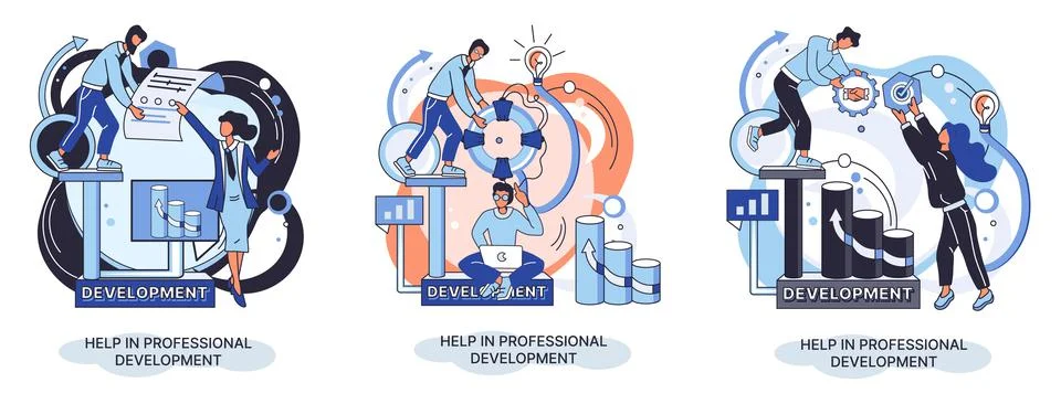 Help in professional development metaphor. Qualified employee training program Stockillustratie