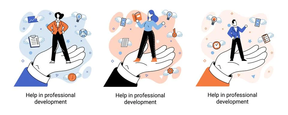 Help in professional development metaphor. Qualified employee training program イラスト素材