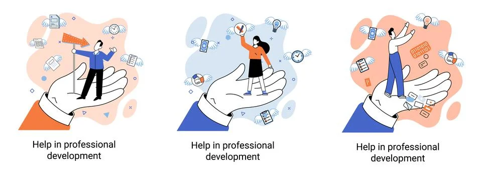Help in professional development metaphor. Qualified employee training program イラスト素材