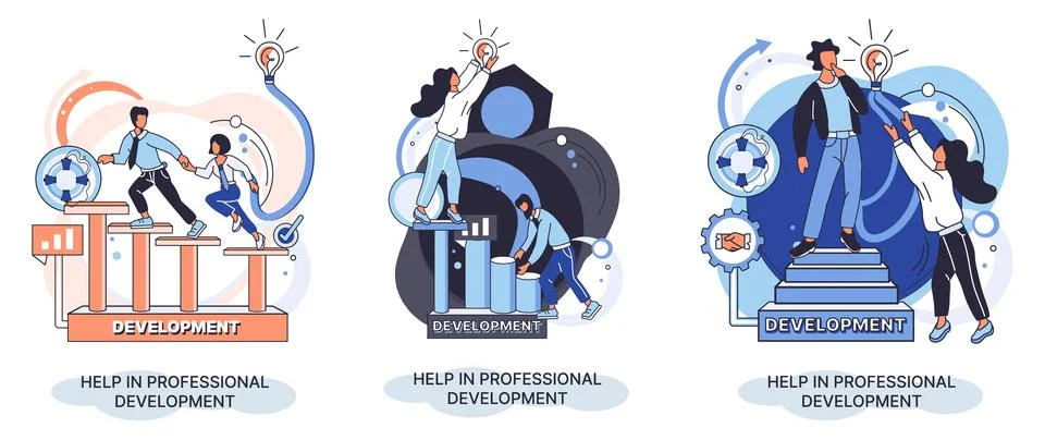 Help in professional development metaphor. Qualified employee training program Illustrazione stock