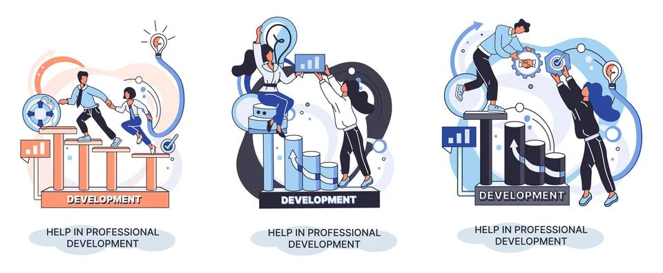 Help in professional development metaphor. Qualified employee training program イラスト素材