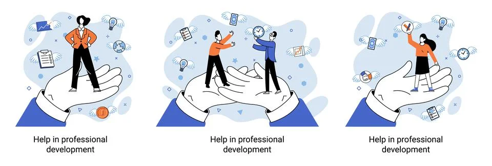 Help in professional development metaphor. Qualified employee training program 스톡 일러스트