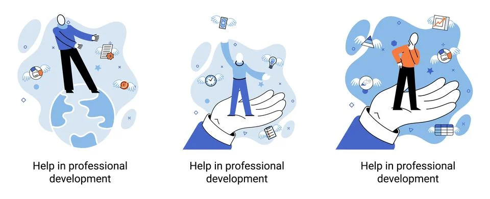 Help in professional development metaphor. Qualified employee training program Stockillustratie