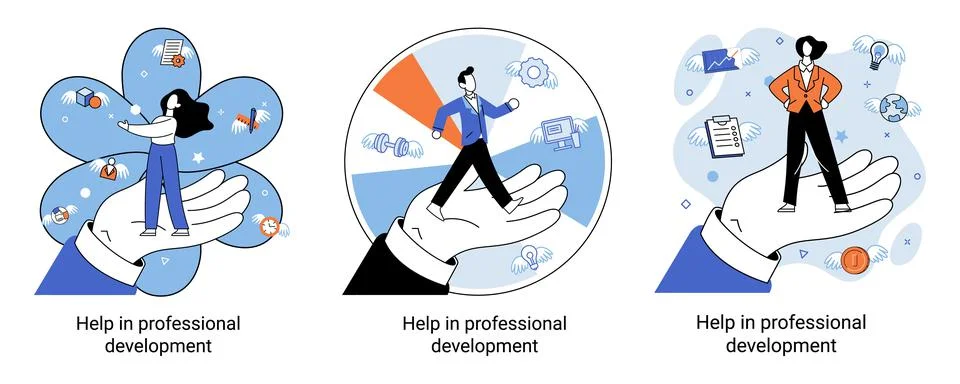 Help in professional development metaphor. Qualified employee training program Illustrazione stock