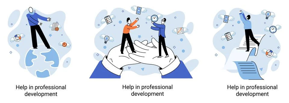 Help in professional development metaphor. Qualified employee training program 스톡 일러스트