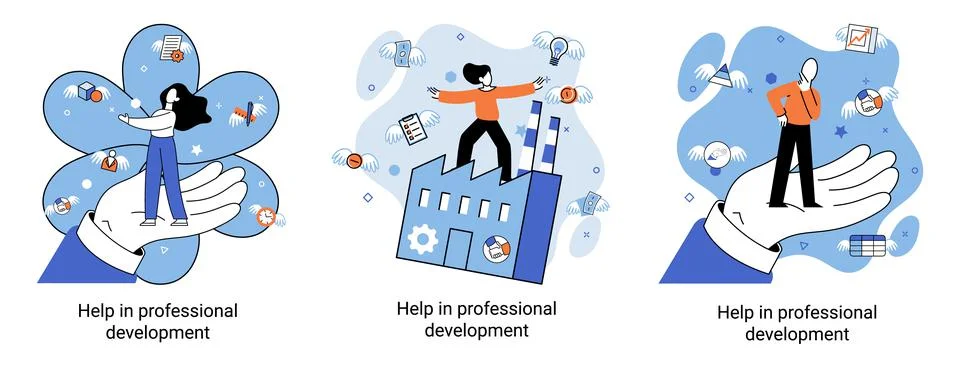 Help in professional development metaphor. Qualified employee training program Illustrazione stock