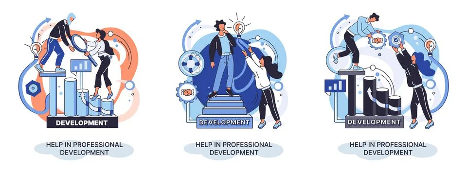 Help in professional development metaphor. Qualified employee training program Stockillustratie