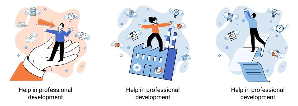 Help in professional development metaphor. Qualified employee training program Stockillustratie