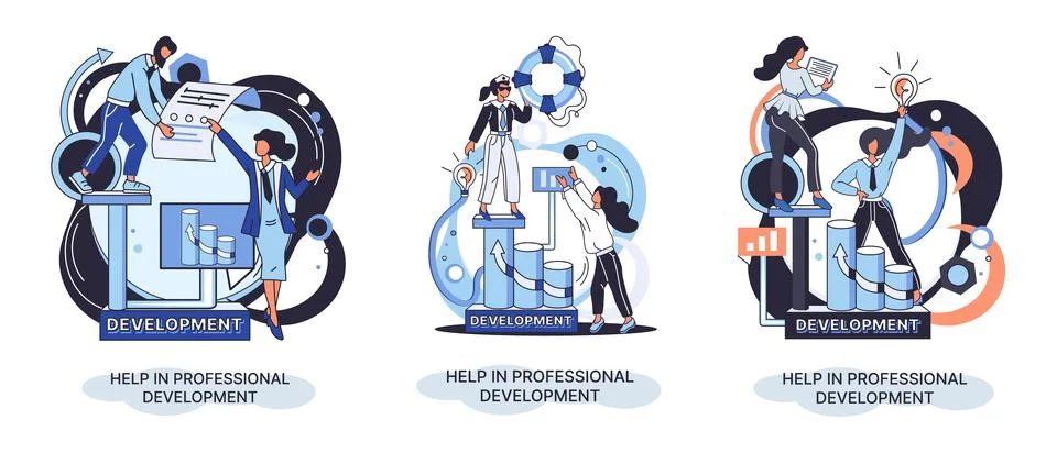 Help in professional development metaphor. Qualified employee training program Illustrazione stock