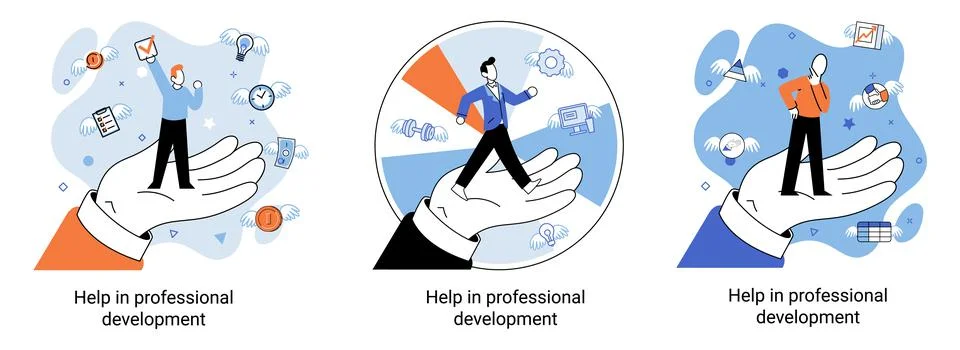 Help in professional development metaphor. Qualified employee training program Illustrazione stock