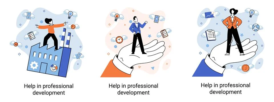 Help in professional development metaphor. Qualified employee training program Stockillustratie