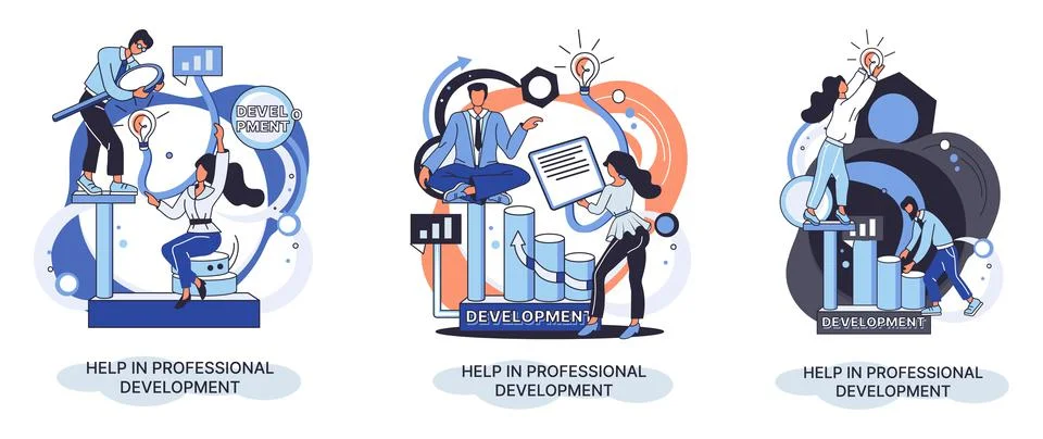 Help in professional development metaphor. Qualified employee training program Illustrazione stock