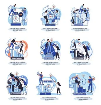 Help in professional development metaphor. Qualified employee training program Illustrazione stock