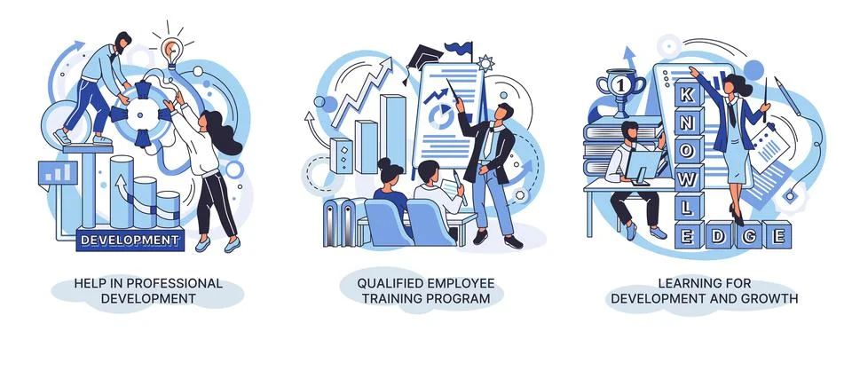 Help in professional development. Qualified employee training program. Learning Illustrazione stock