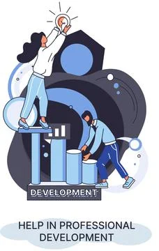 Help in professional development. Qualified employee training program. Human Illustrazione stock