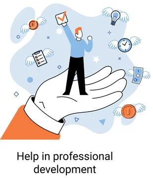 Help in professional development. Qualified employee training program. Human Illustrazione stock