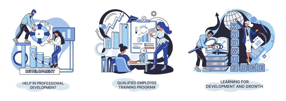 Help in professional development. Qualified employee training program. Learning Stock Illustration