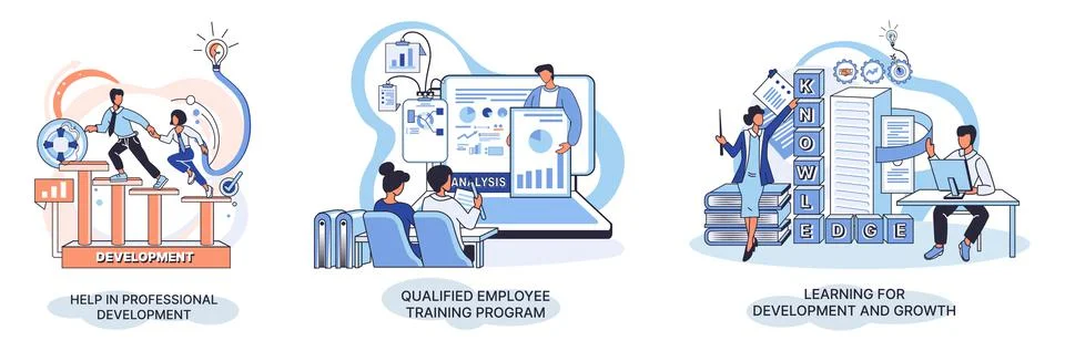 Help in professional development. Qualified employee training program. Learning Stock Illustration