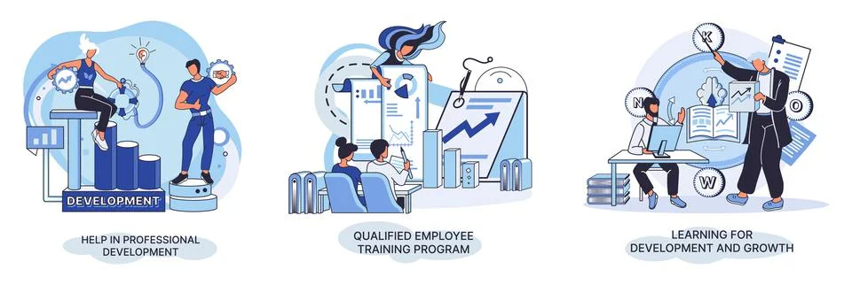 Help in professional development. Qualified employee training program. Learning Stock Illustration
