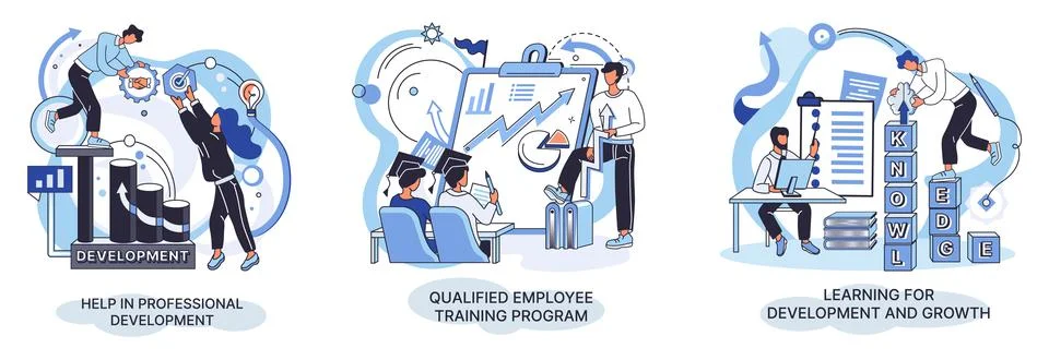 Help in professional development. Qualified employee training program. Learning Stock Illustration