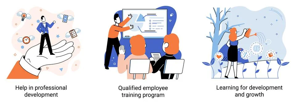 Help in professional development. Qualified employee training program. Learning Stock Illustration