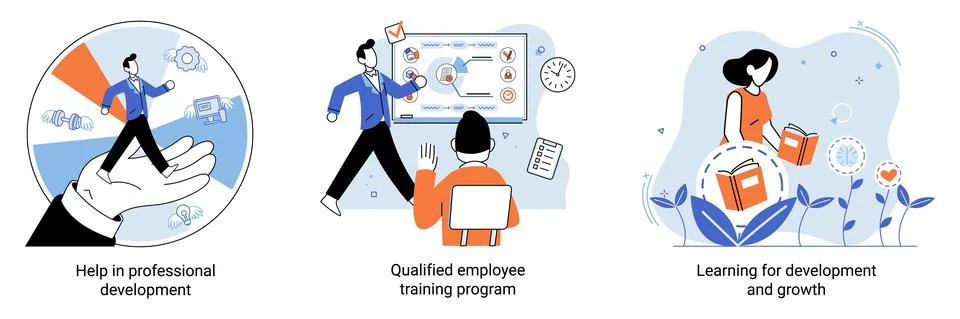 Help in professional development. Qualified employee training program. Learning Illustrazione stock