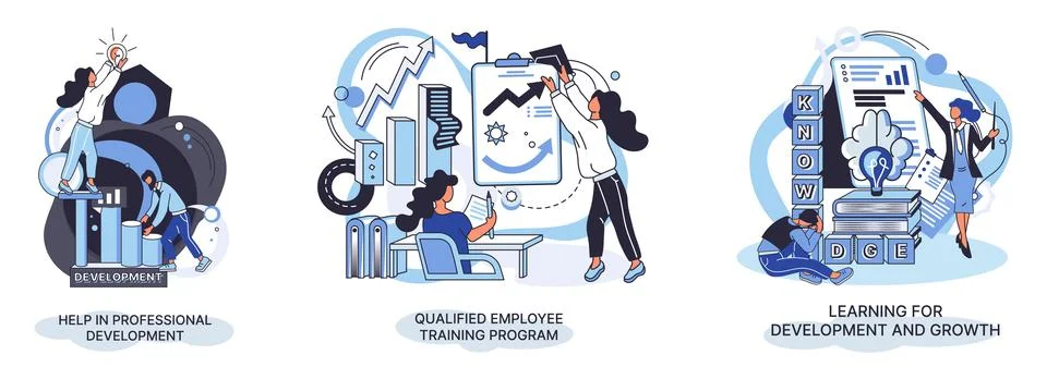 Help in professional development. Qualified employee training program. Learning Stock Illustration