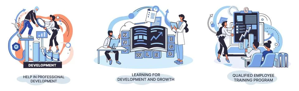 Help in professional development. Qualified employee training program. Learning Stock Illustration