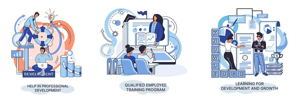 Help in professional development. Qualified employee training program. Learning Stock Illustration