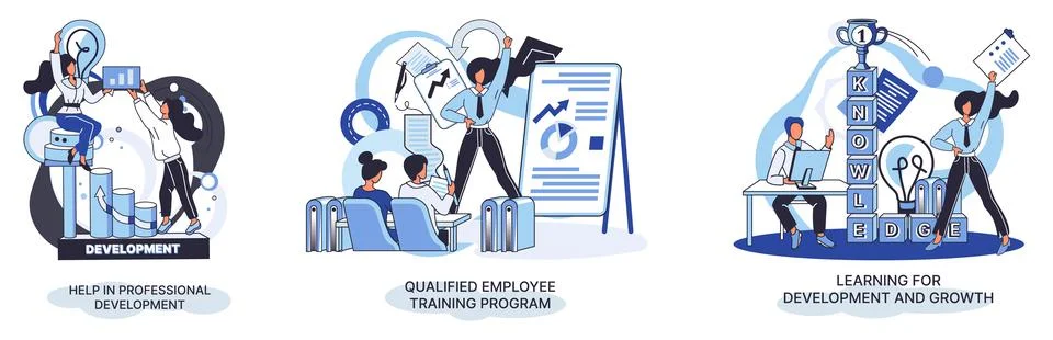 Help in professional development. Qualified employee training program. Learning Stock Illustration
