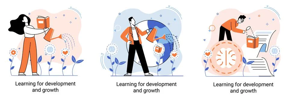 Help in professional development. Qualified employee training program. Learning Stock Illustration