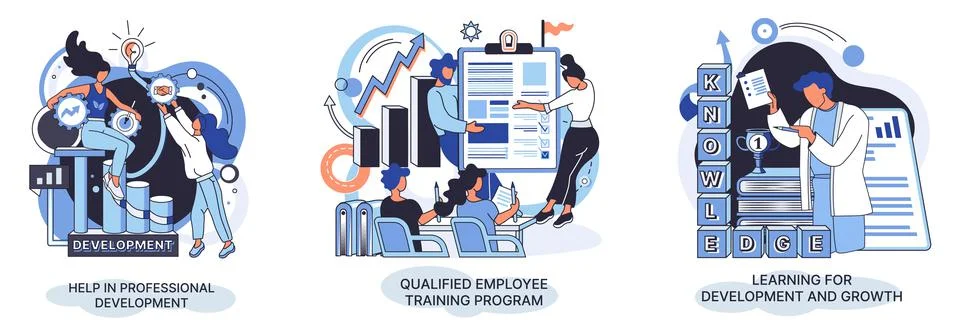 Help in professional development. Qualified employee training program. Learning Stock Illustration