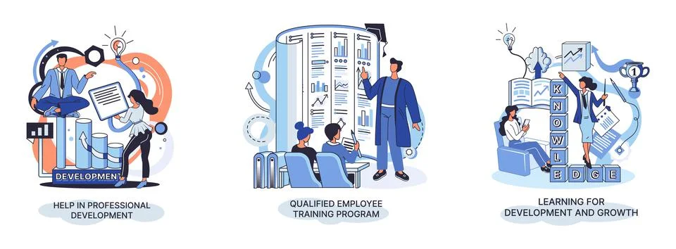 Help in professional development. Qualified employee training program. Learning Stock Illustration