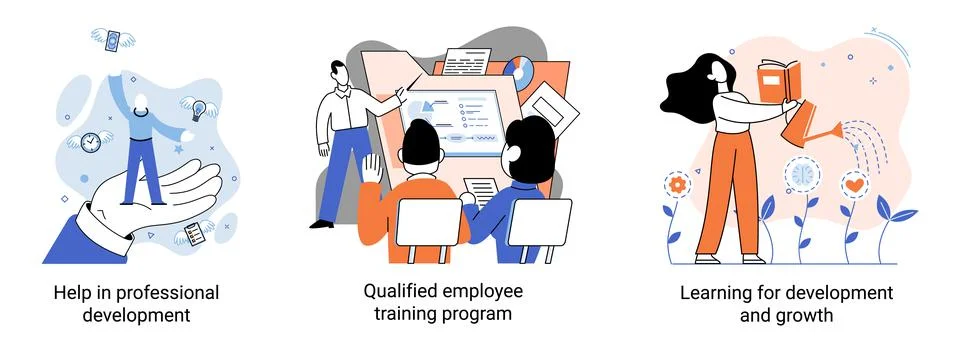 Help in professional development. Qualified employee training program. Learning Stock Illustration