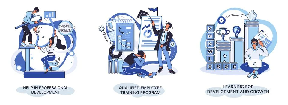 Help in professional development. Qualified employee training program. Learning Stock Illustration