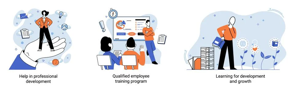 Help in professional development. Qualified employee training program. Learning Stock Illustration
