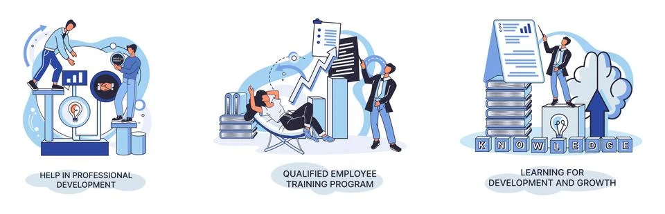 Help in professional development. Qualified employee training program. Learning Stock Illustration