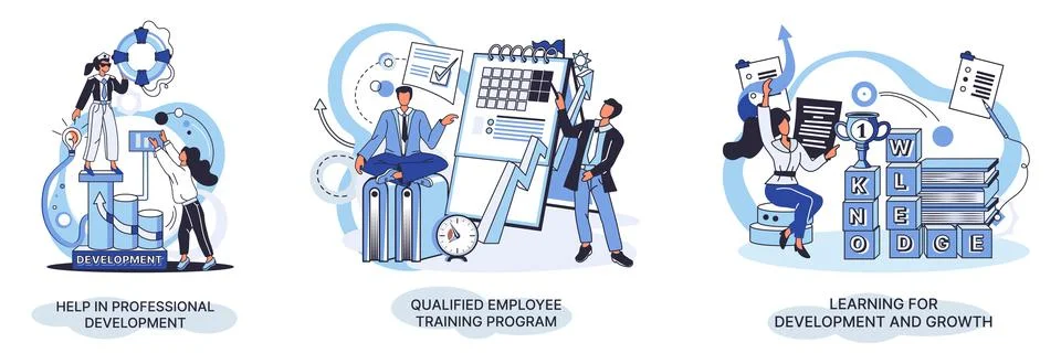 Help in professional development. Qualified employee training program. Learning Stock Illustration