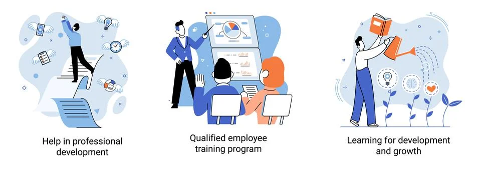 Help in professional development. Qualified employee training program. Learning Stock Illustration
