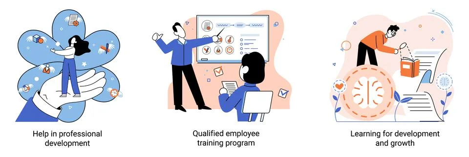 Help in professional development. Qualified employee training program. Learning Stock Illustration