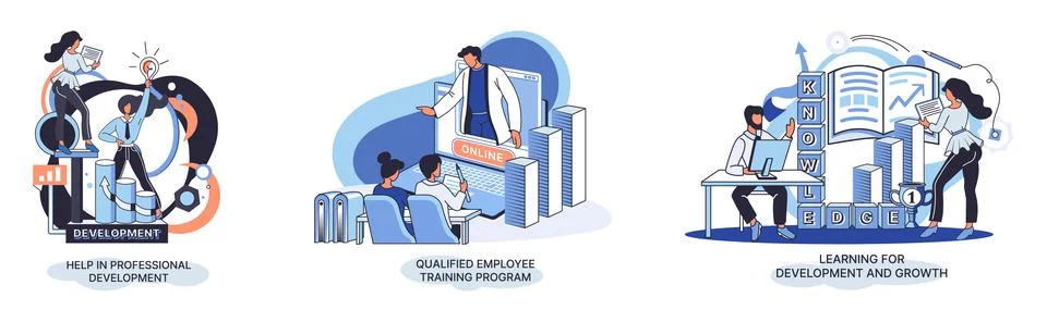 Help in professional development. Qualified employee training program. Learning Stock Illustration