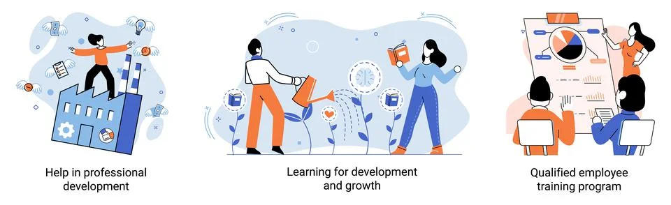 Help in professional development. Qualified employee training program. Learning Stock Illustration