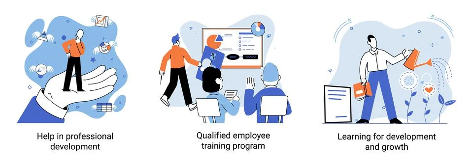 Help in professional development. Qualified employee training program. Learning Stock Illustration