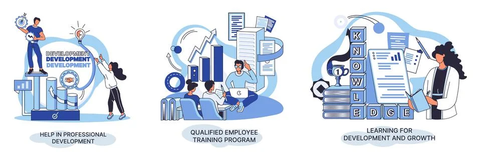 Help in professional development. Qualified employee training program. Learning Illustrazione stock