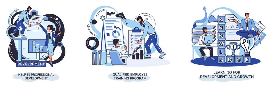 Help in professional development. Qualified employee training program. Learning Stock Illustration